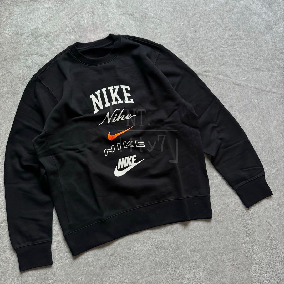 ブラック NIKE クラブ トレーナー 黒Lオレンジ
