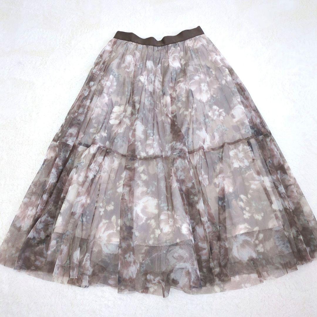 ジャスグリッティー】 花柄シフォンスカート サイズ2 茶色 透け