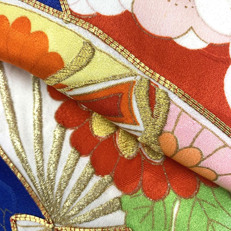 408ag39□七五三 七歳 女児 着物&袋帯 金駒刺繍 刺繍 扇文□