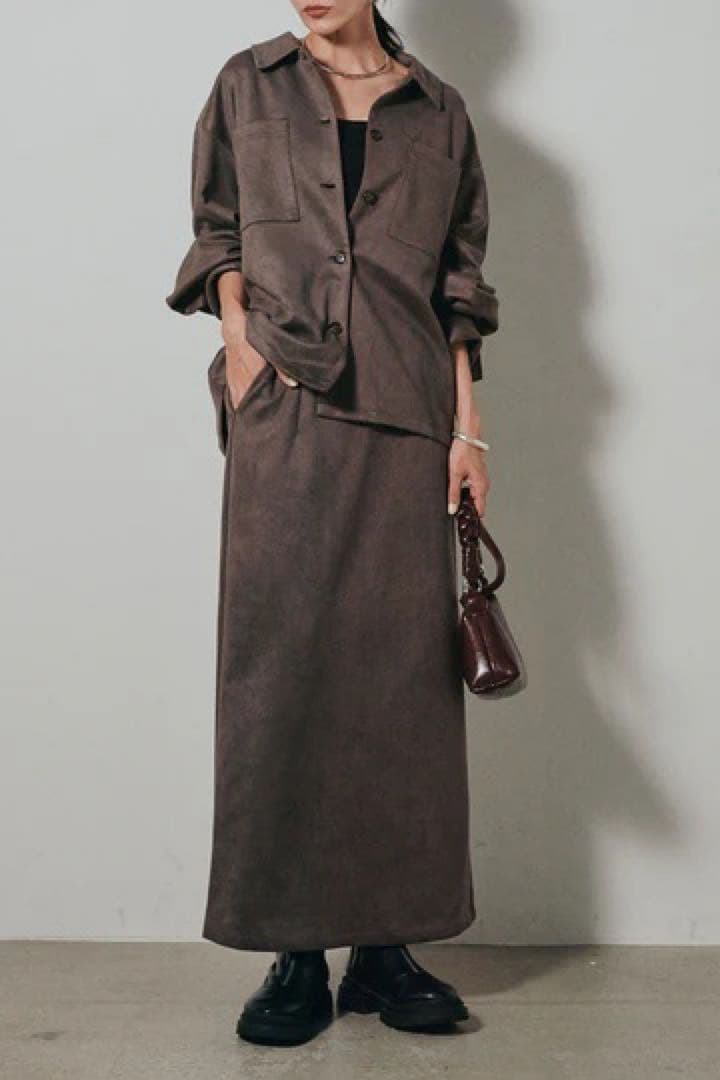 スカートセットアップ❣️❣️フェイクスウェードシャツジャケット+スカート ESICA