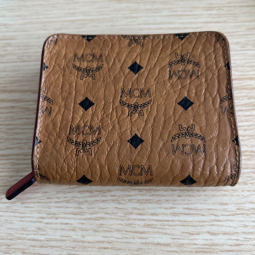 MCM 二つ折り財布 レザー 茶 × 赤
