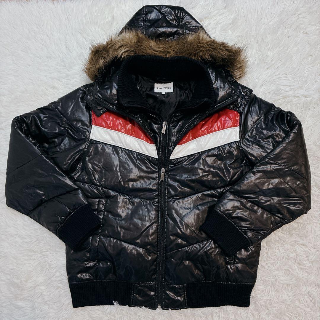 コンバース ダウンジャケット Y2K ファー グランジ 平成 光沢 お兄系 黒