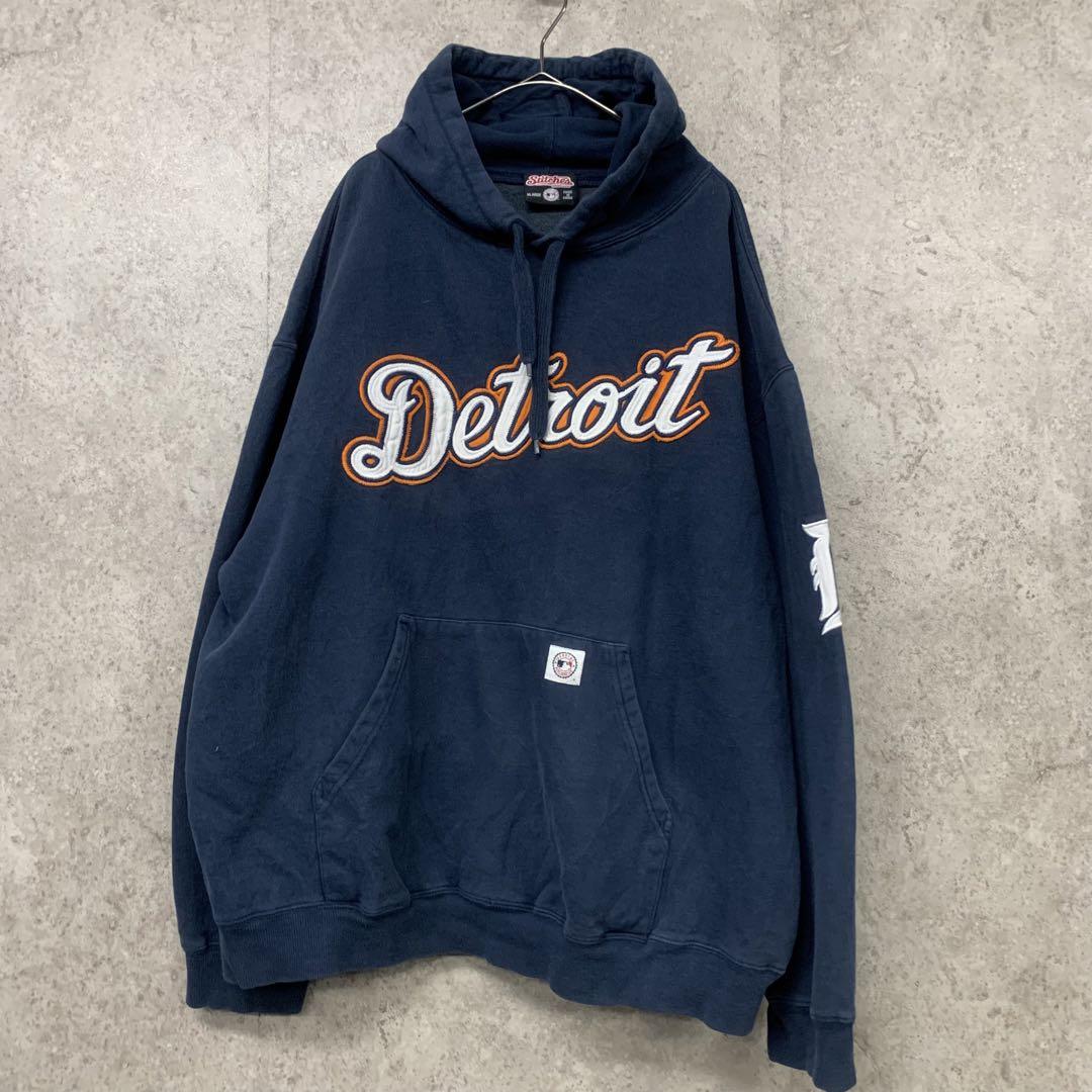 【レア2XL☆US輸入】MLBタイガース 刺繍スウェットパーカー ブルー
