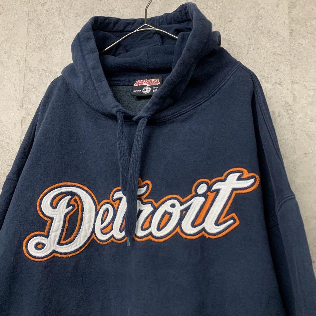 【レア2XL☆US輸入】MLBタイガース 刺繍スウェットパーカー ブルー