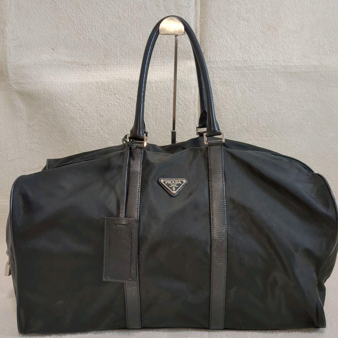 PRADA ボストンバッグ ブラック 三角ロゴ レザー ナイロン 南京錠