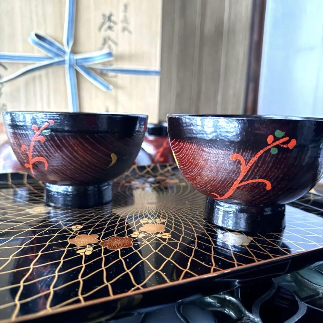 草花文椀5客 合鹿椀落款