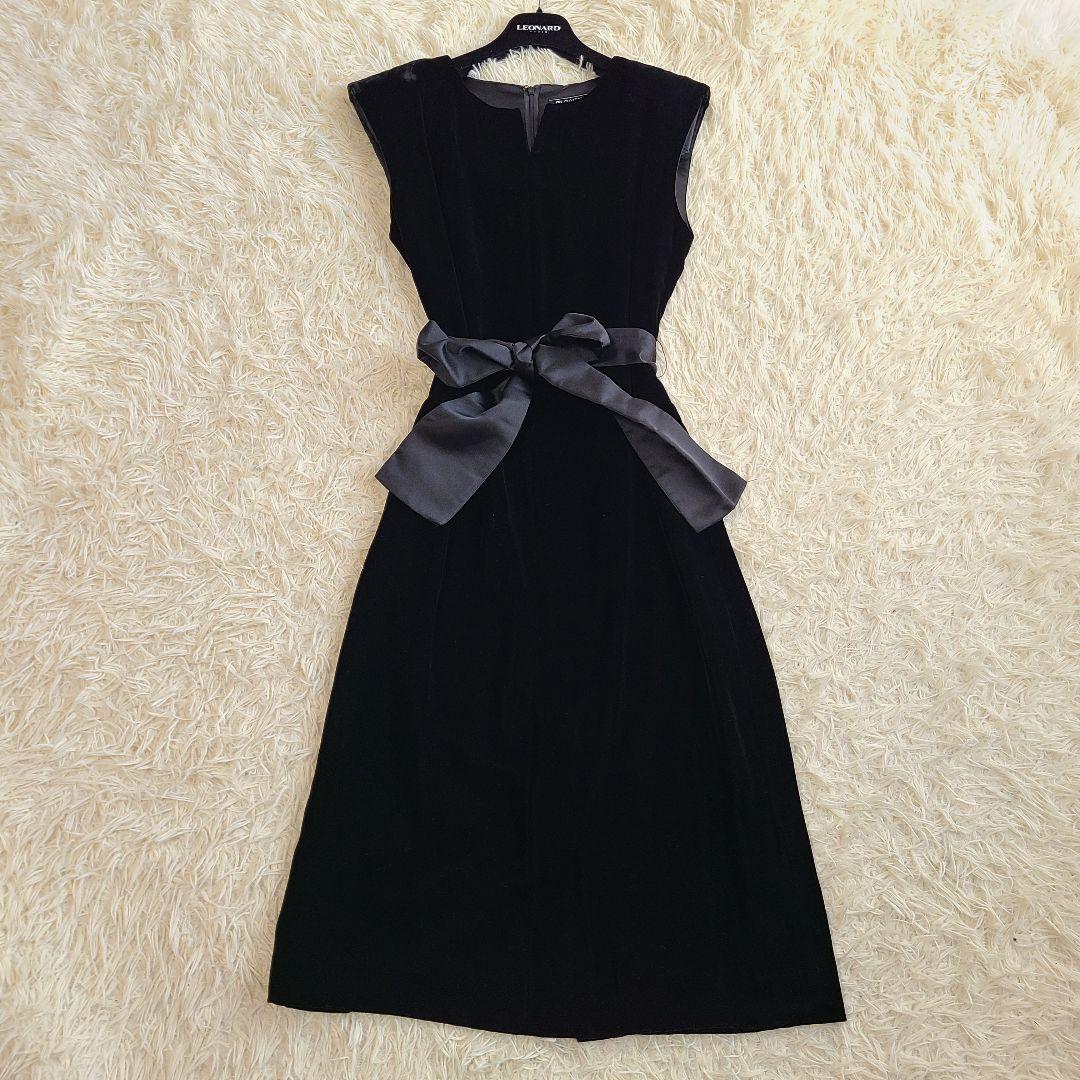 L ジバンシー 東京ソワール ベロア サテンベルト ワンピース ドレスL Givenchy