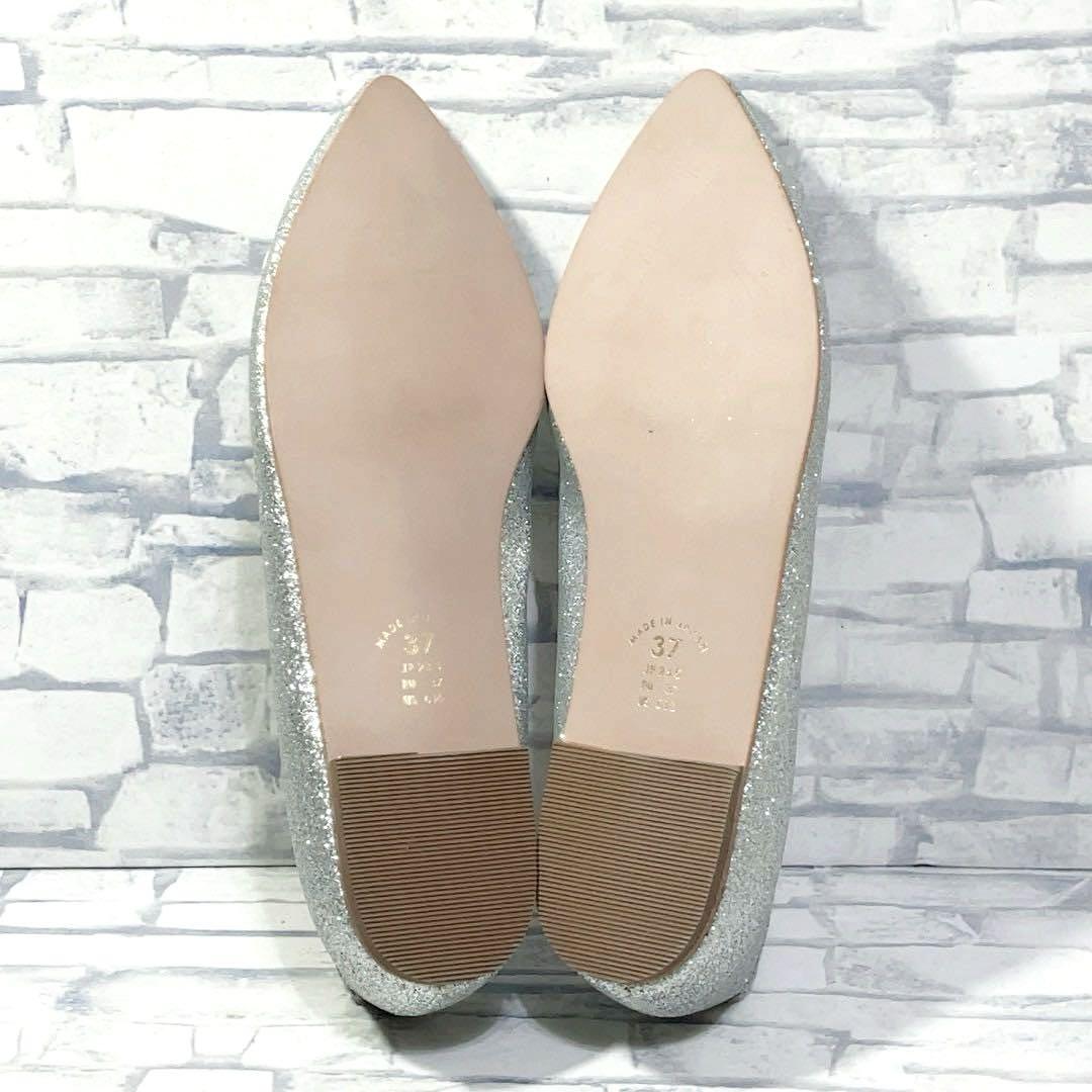 【未使用】ファルファーレ  パンプス　フラット　バレエ　リボン ラメ　グリッター 新品 ファルファーレ フラット バレエ リボン ラメ グリッター