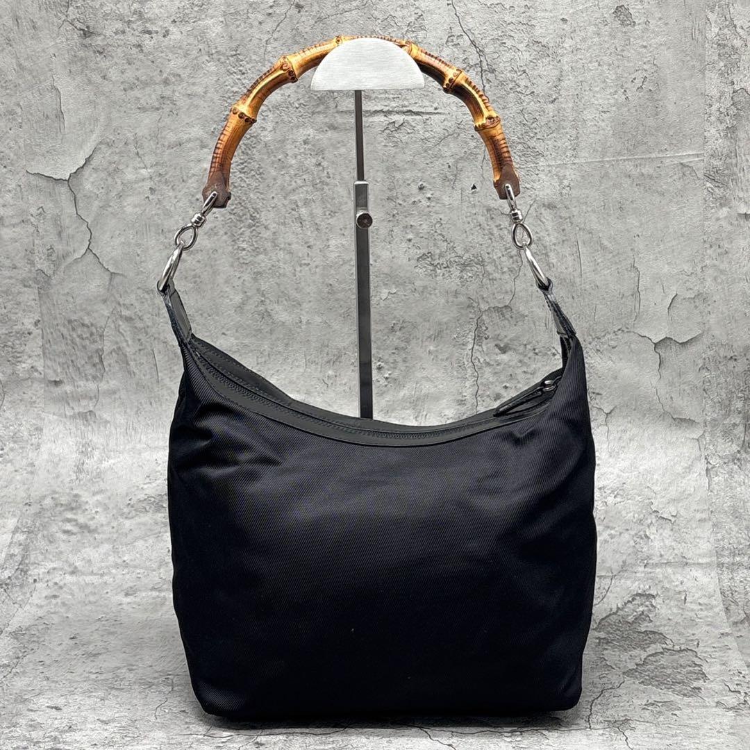 美品 GUCCI バンブー ワンショルダーバッグ 黒 ブラック ナイロン
