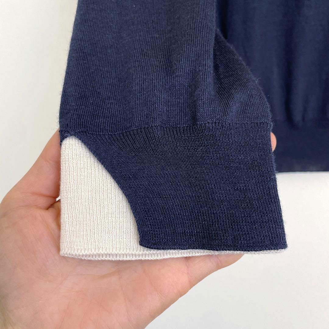 ロロピアーナロゴ刺繍カシミヤシルク薄手ニットセーターネイビーS