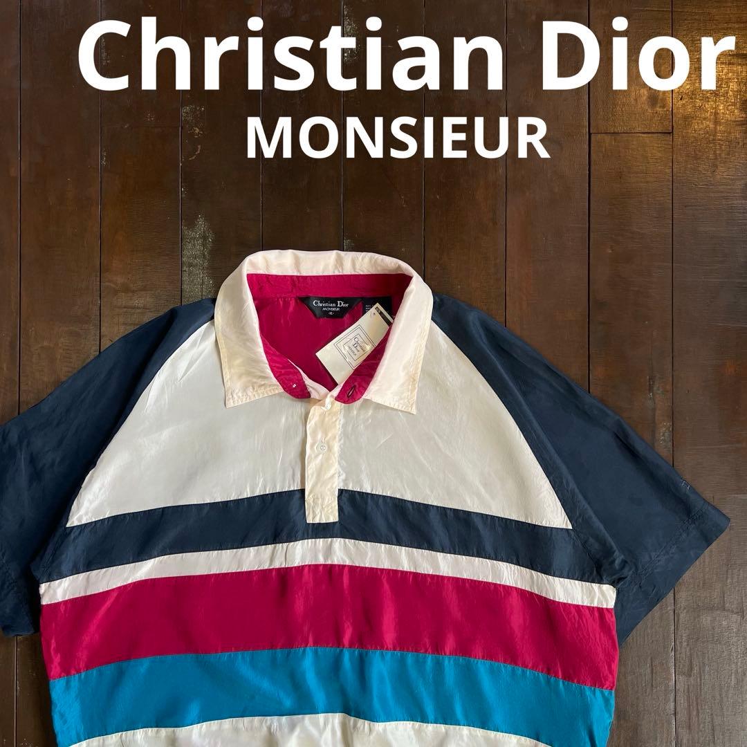 超 Christian Dior クリスチャンディオール シルクシャツXL LL Christian Dior