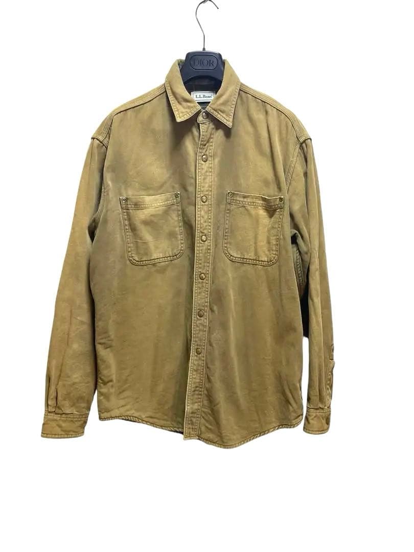 ✨L.L.Bean ✨ブラウン長袖シャツ デニム生地 裏地チェック 丈夫な生地