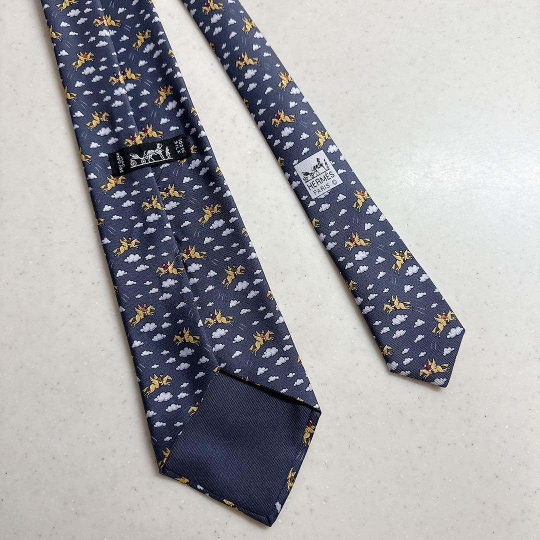 エルメス HERMES ネクタイ シルク100% 総柄 ペガサス