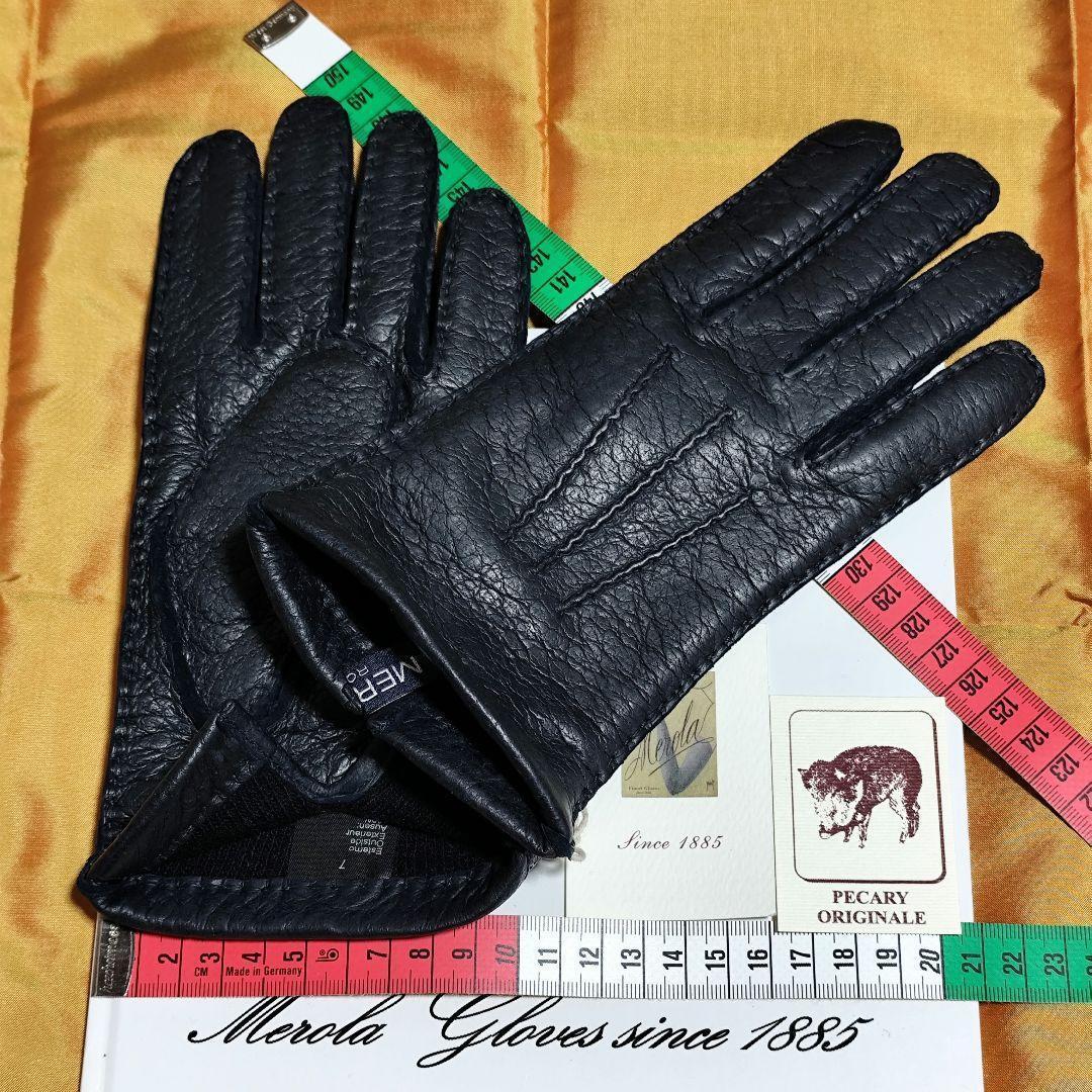 値下げ メローラ ペッカリー紺 カシミア黒 革手袋 グローブ MEROLA