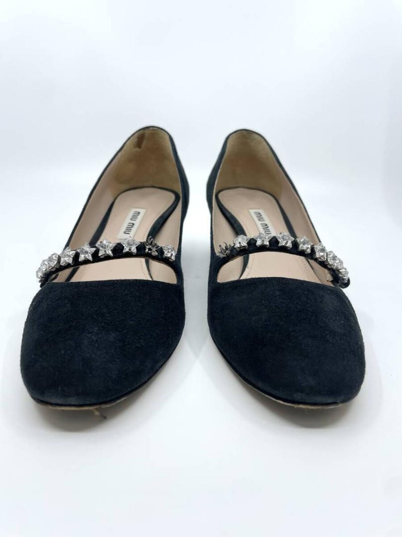 MIUMIU　パンプス 靴 シューズ スエード ブラック スター　36
