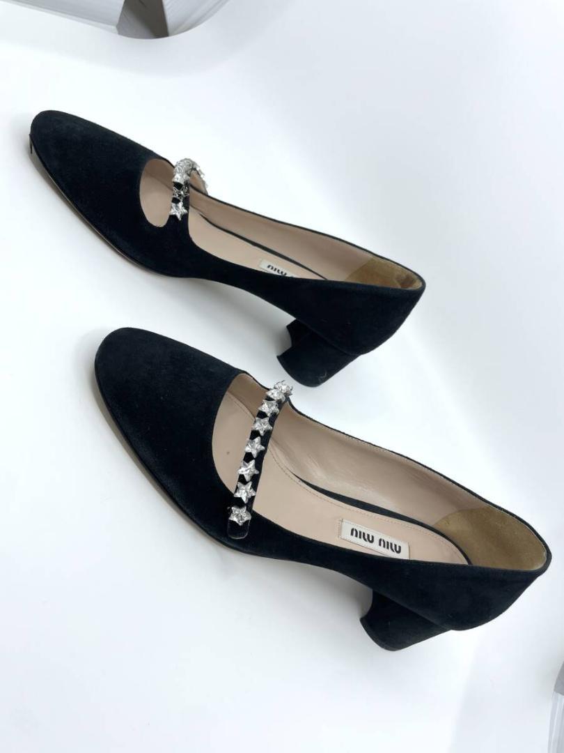 MIUMIU　パンプス 靴 シューズ スエード ブラック スター　36