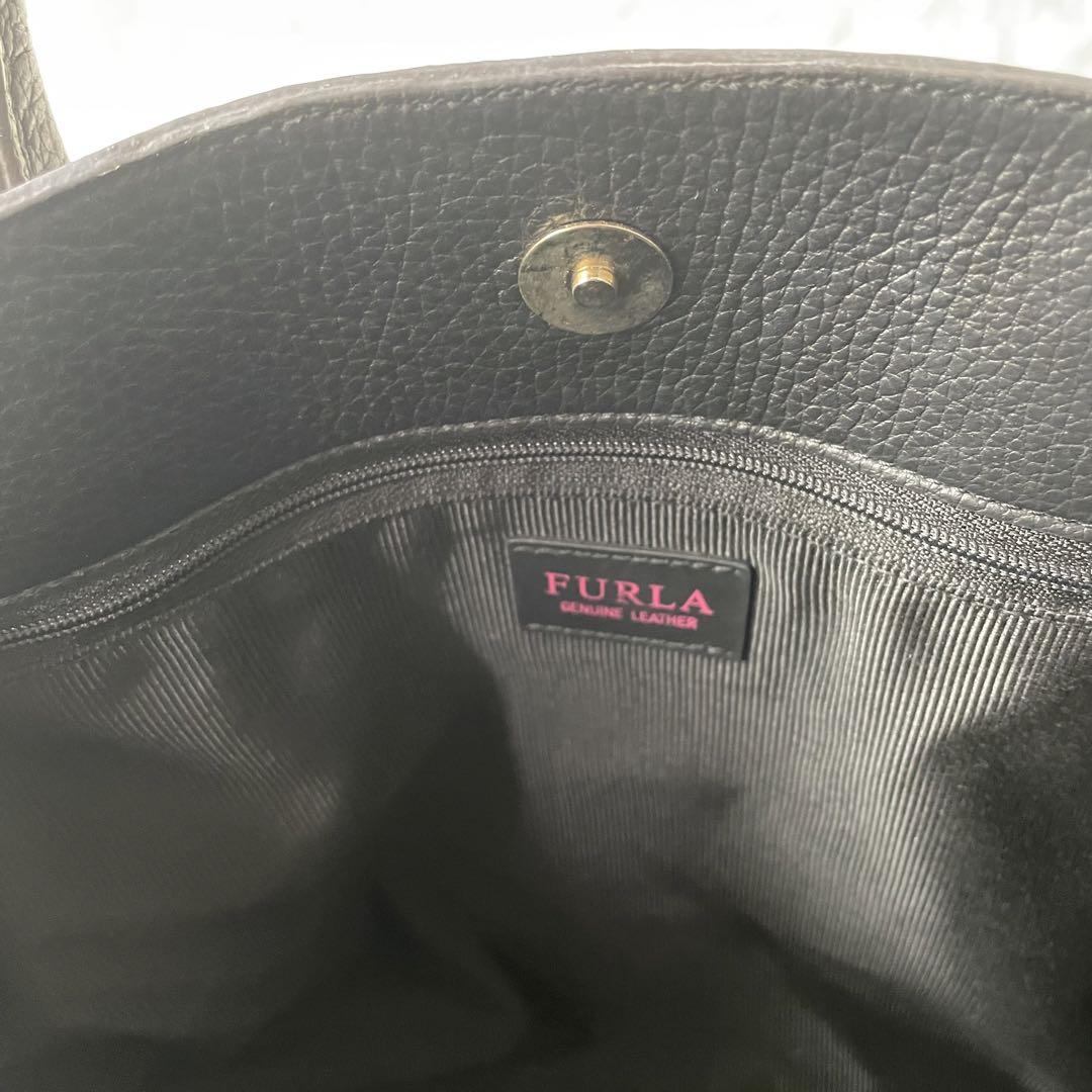美品❗️ FURLA アルバ　トートバッグ　レザー　シボ革　ゴールド金具