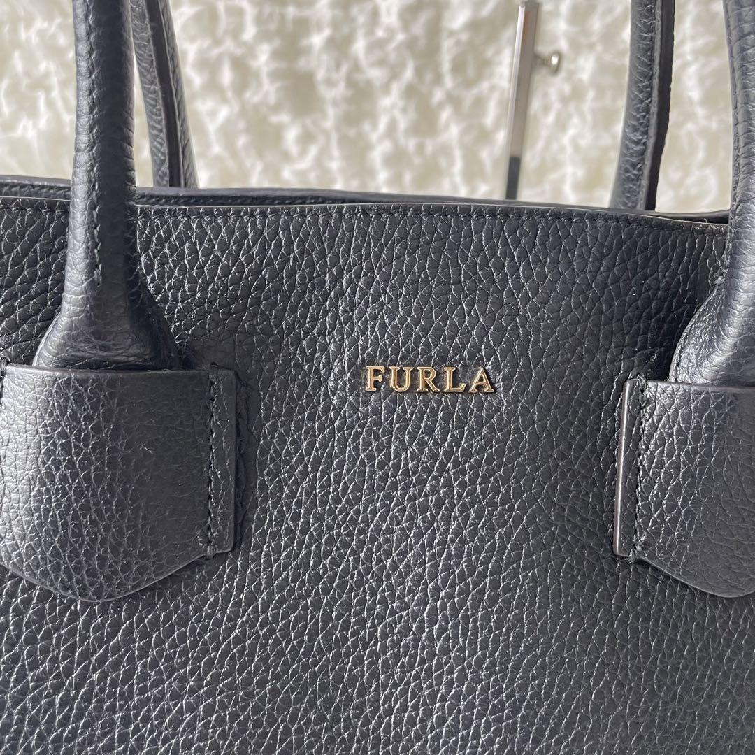 美品❗️ FURLA アルバ　トートバッグ　レザー　シボ革　ゴールド金具