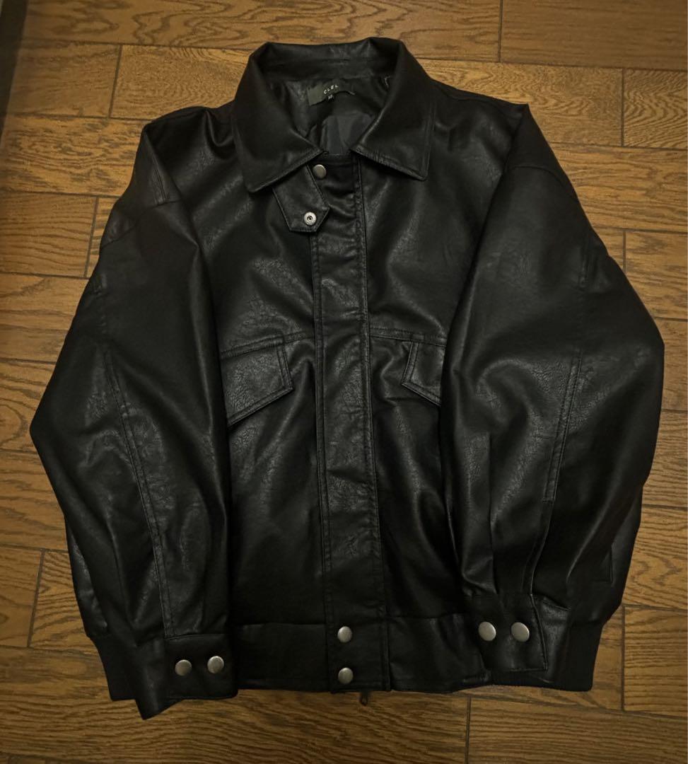 CLEL ヴィンテージデザイン合皮ブルゾン XS ブラック CLEL ブルゾン アウター 「CLEL」Vintage Design Blouson