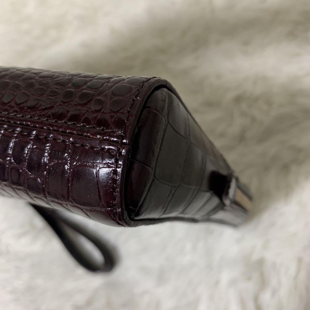 【美品】ポールスミス　クラッチバッグ　クロコ型押し　マルチストライプ　ボルドー