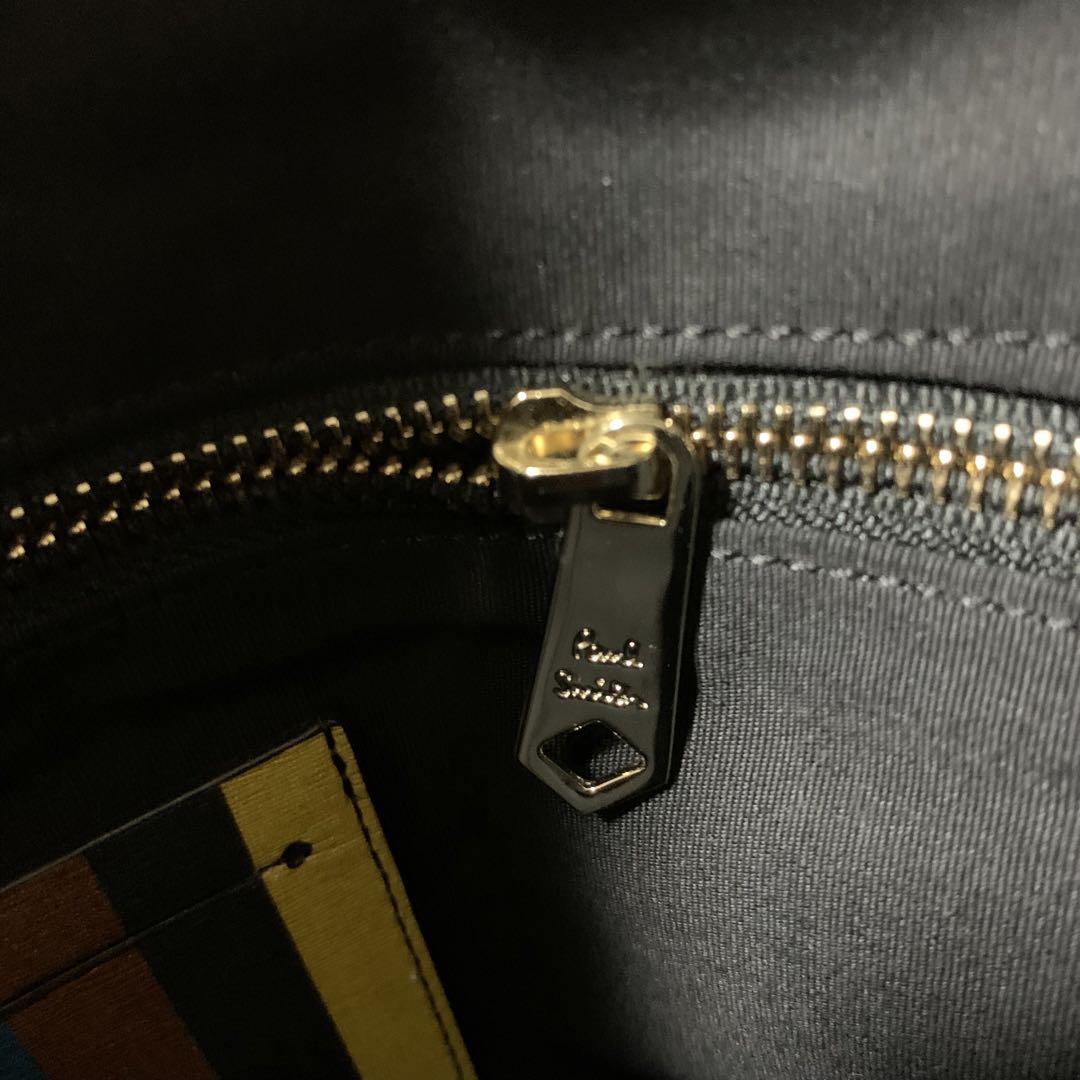 【美品】ポールスミス　クラッチバッグ　クロコ型押し　マルチストライプ　ボルドー