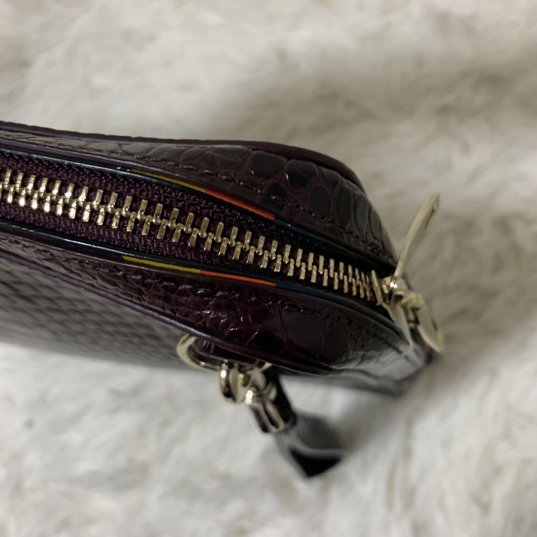 【美品】ポールスミス　クラッチバッグ　クロコ型押し　マルチストライプ　ボルドー