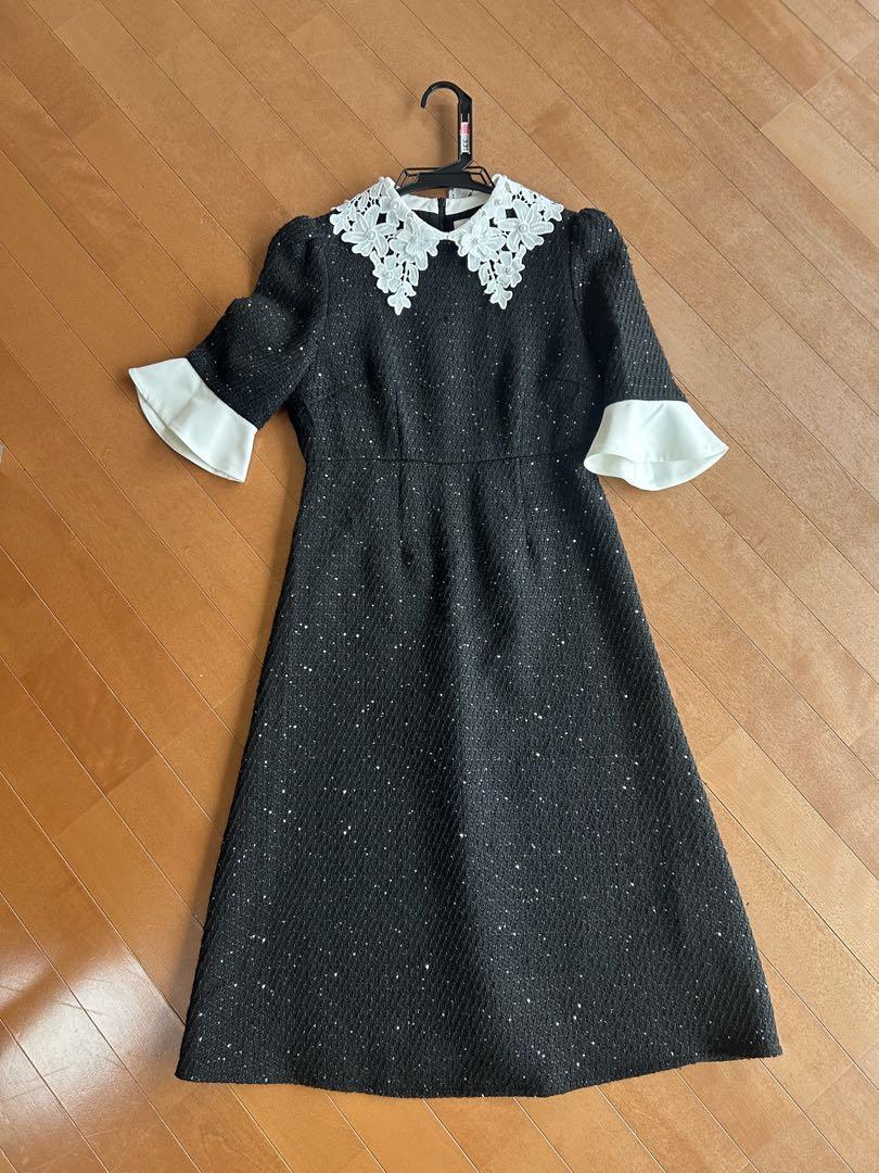 【美品】Leja 花柄レースカラースパンコール刺繍Aラインフレアドレスワンピース
