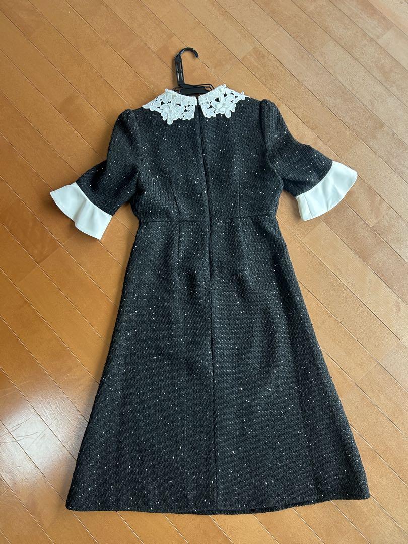 【美品】Leja 花柄レースカラースパンコール刺繍Aラインフレアドレスワンピース