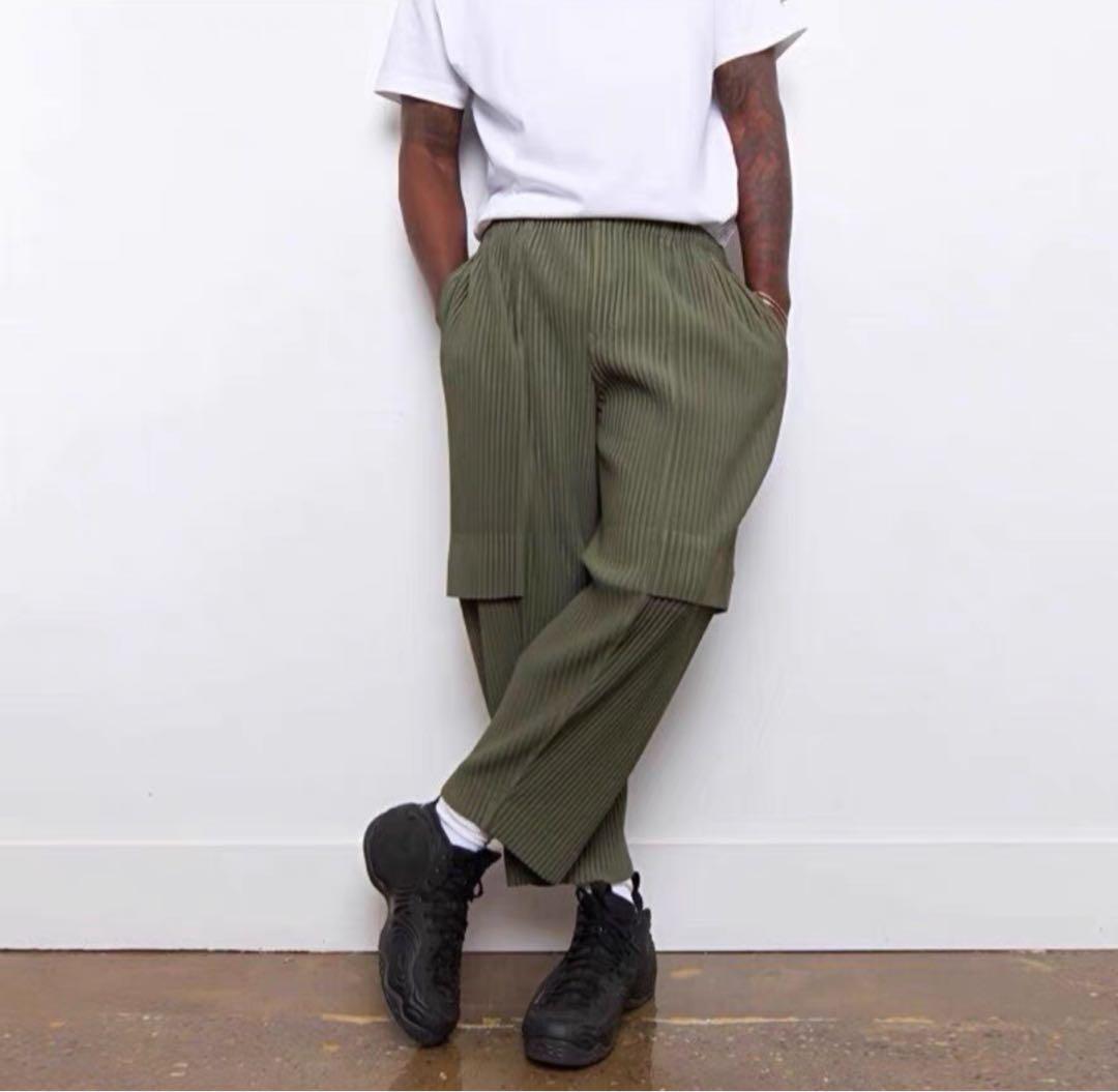 オムプリッセイッセイミヤケ　カゴパンツ　オリーブカーキ