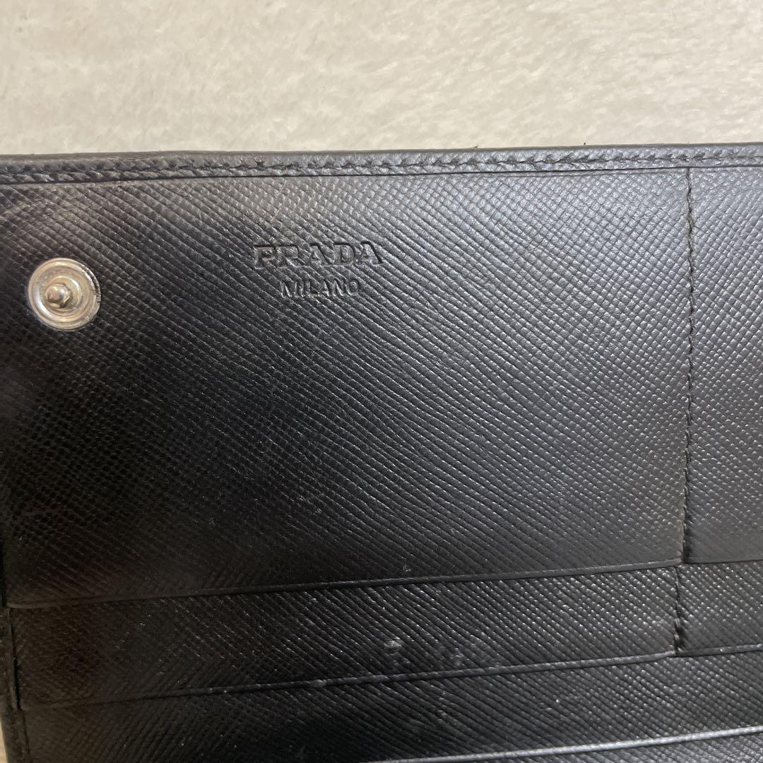 美品 プラダ PRADA サフィアーノレザー 2つ折り 長財布 黒 イタリア製