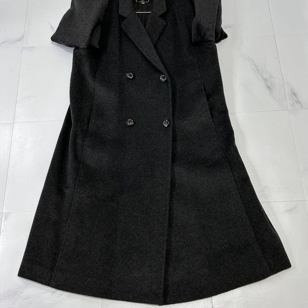 美品 Lサイズ カシミヤ チェスターコート 着丈104cm レディース グレー 美品 Lサイズ カシミヤ チェスターコート 着丈104cm レディース グレー