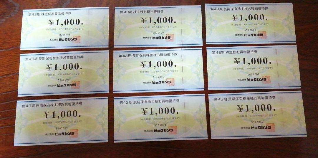 ビッグカメラ　株主優待券　2024.5.31有効期限 9000円分
