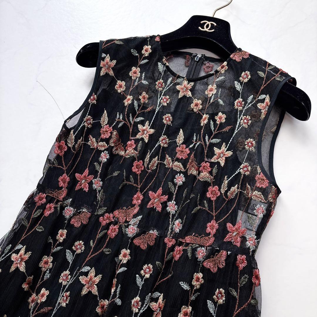 【LOULOU WILLOUGHBY】チュール刺繍ロングワンピース　花柄　黒　2
