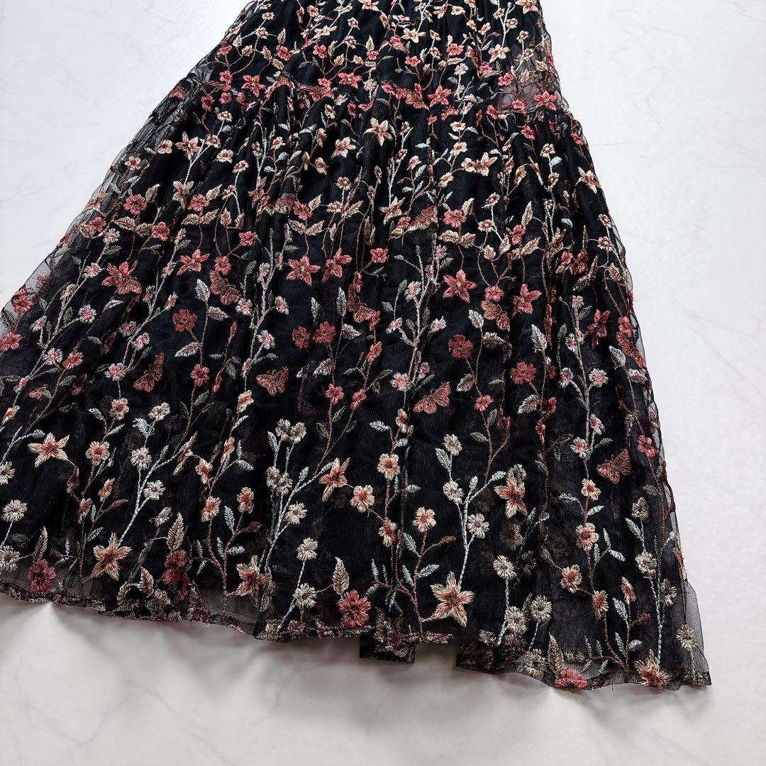 【LOULOU WILLOUGHBY】チュール刺繍ロングワンピース　花柄　黒　2