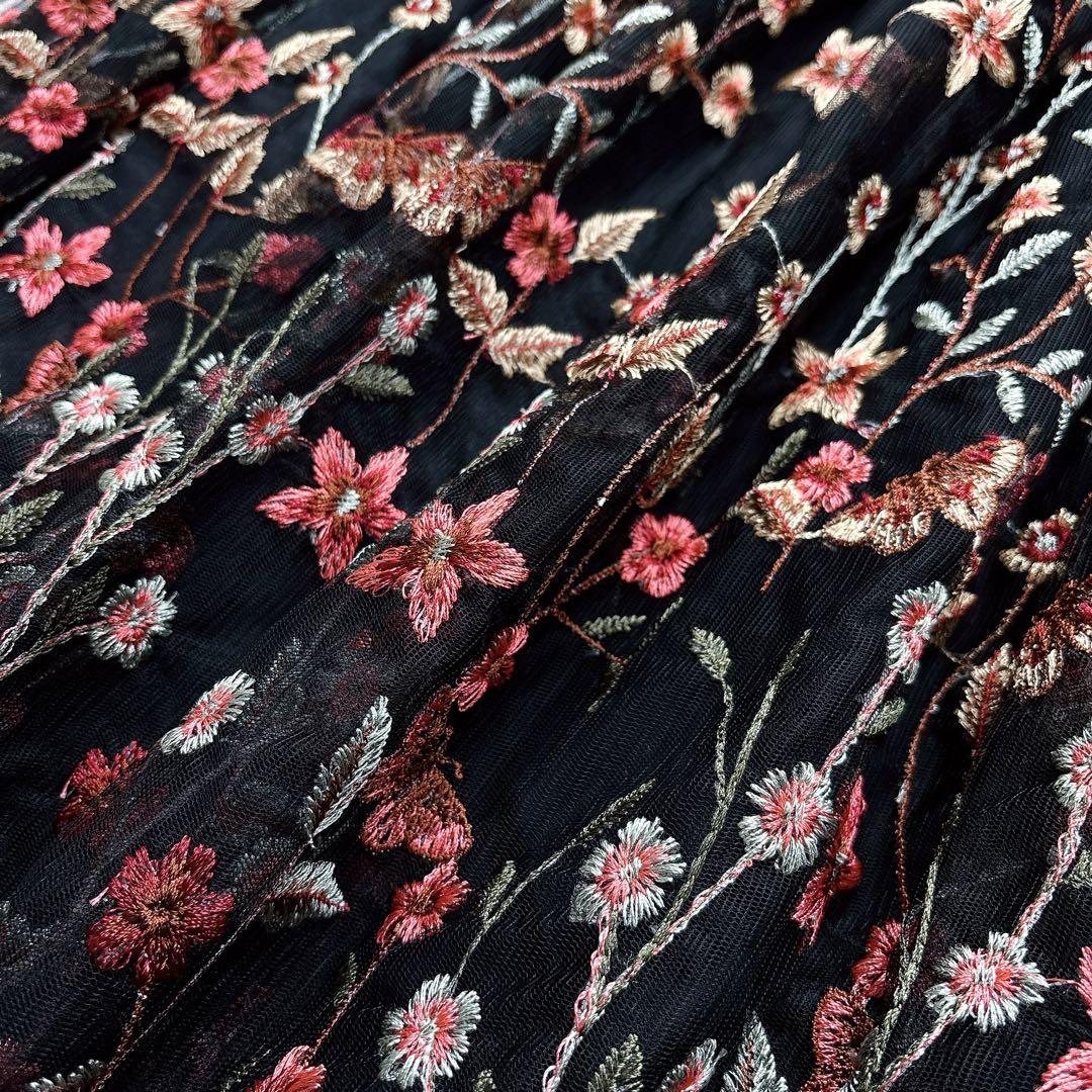 【LOULOU WILLOUGHBY】チュール刺繍ロングワンピース　花柄　黒　2