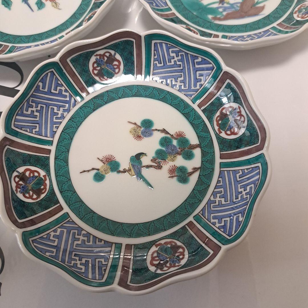 新品未使用品九谷焼松月窯花鳥絵図絵変わり銘々皿