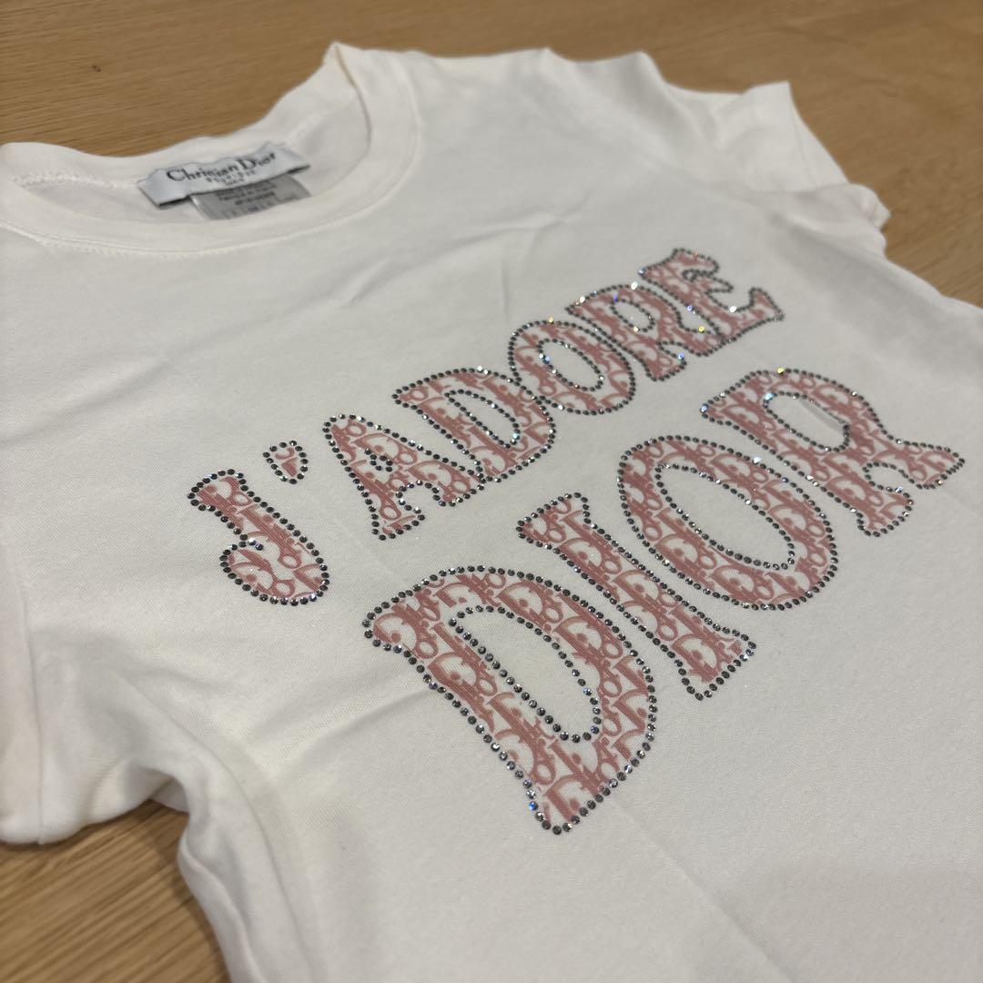 休日限定 Dior】ディオール 半袖Tシャツ J'ADORE ストーン付き ロゴ トップス