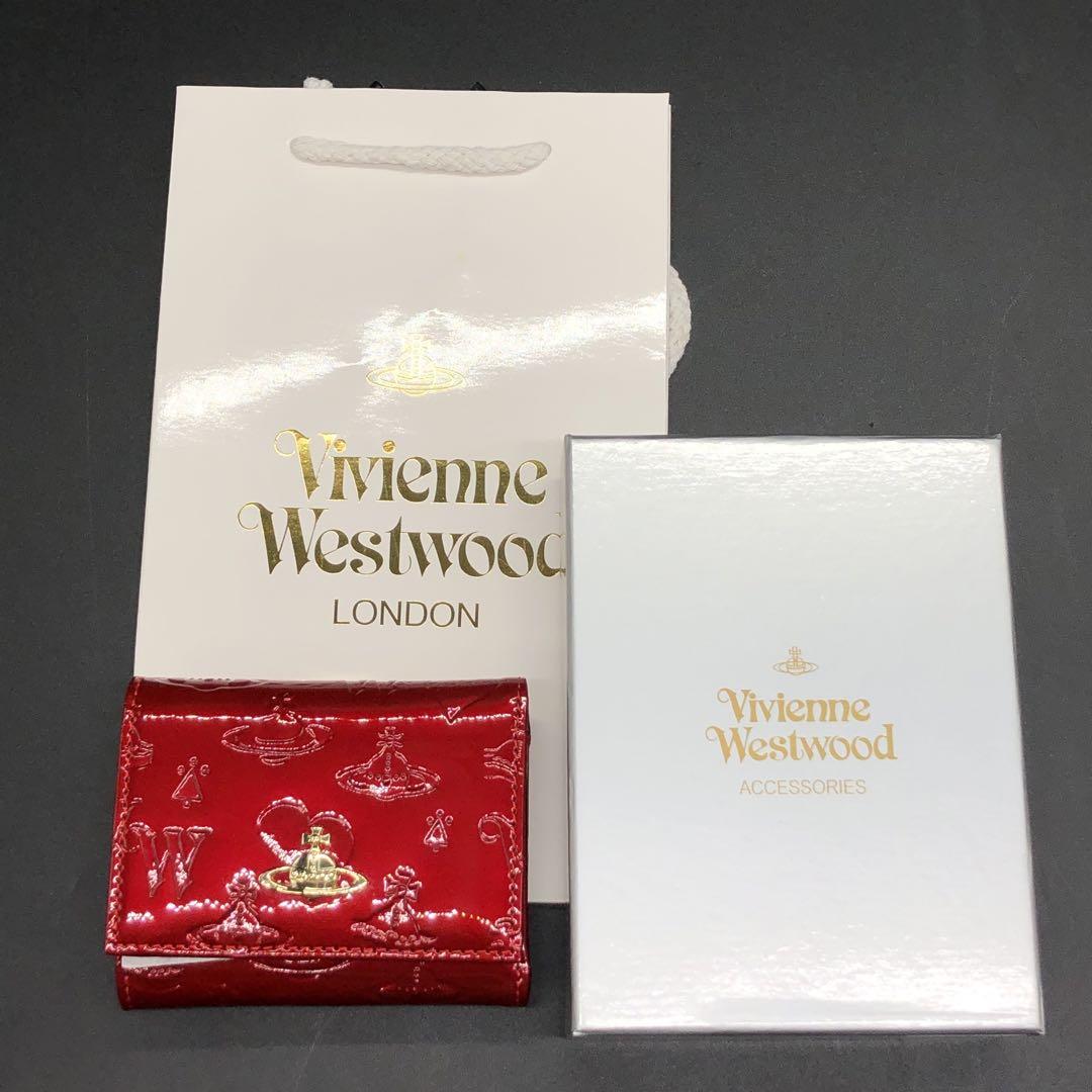 新品 Vivienne Westwood 三つ折り財布 エナメル レッド