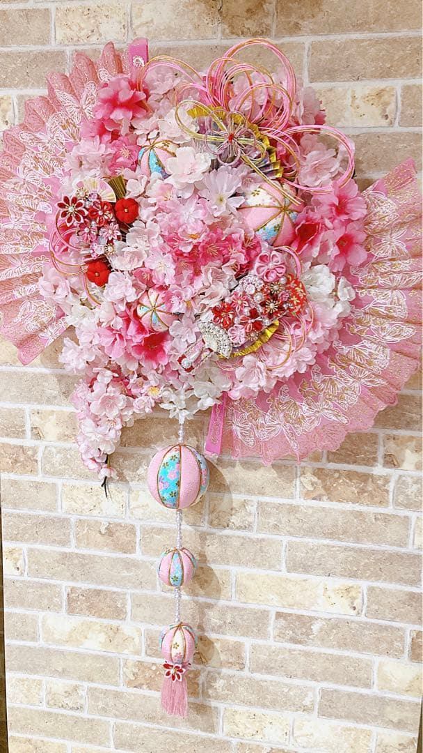 レッド系 No.2304-5 ミディサシェ 香り袋 ピンクのリース刺繍*小花柄