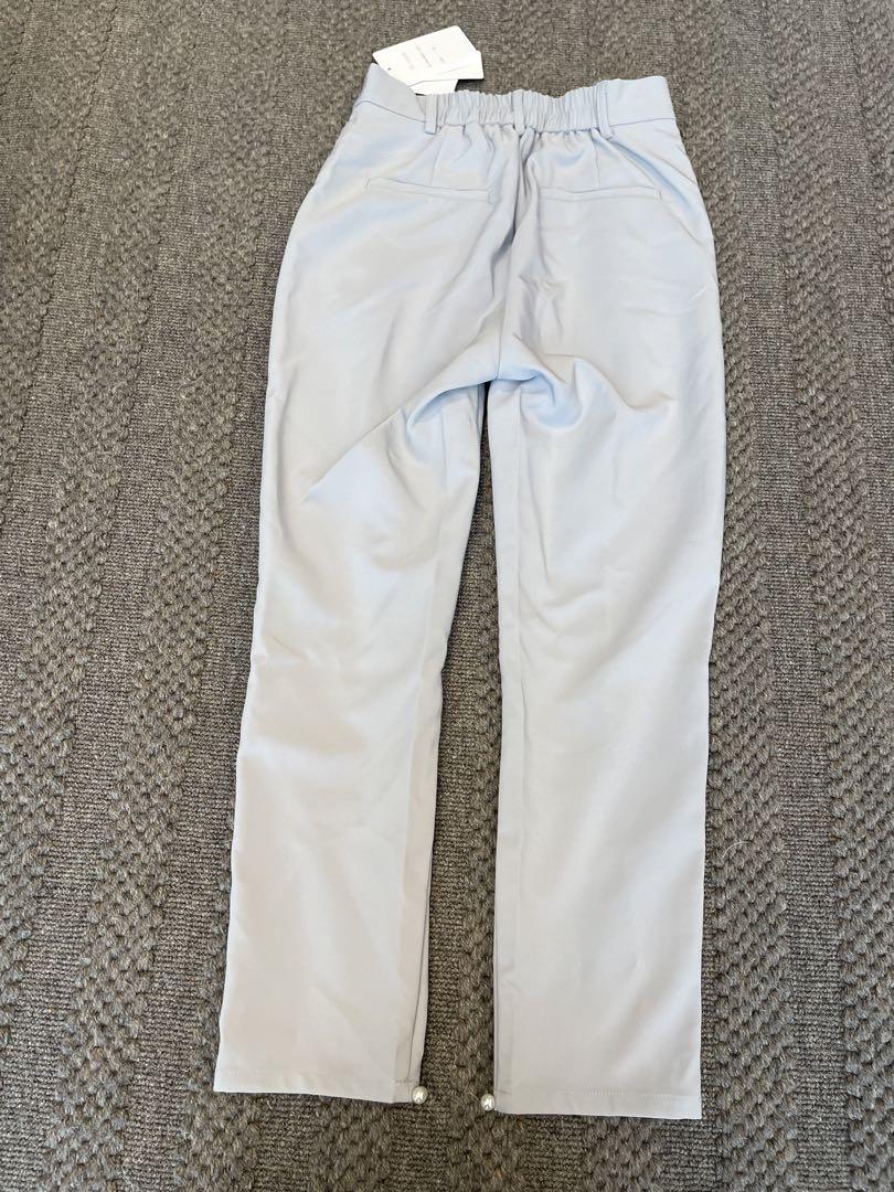 fitmore フロントパールテーパードパンツ　ブルー
