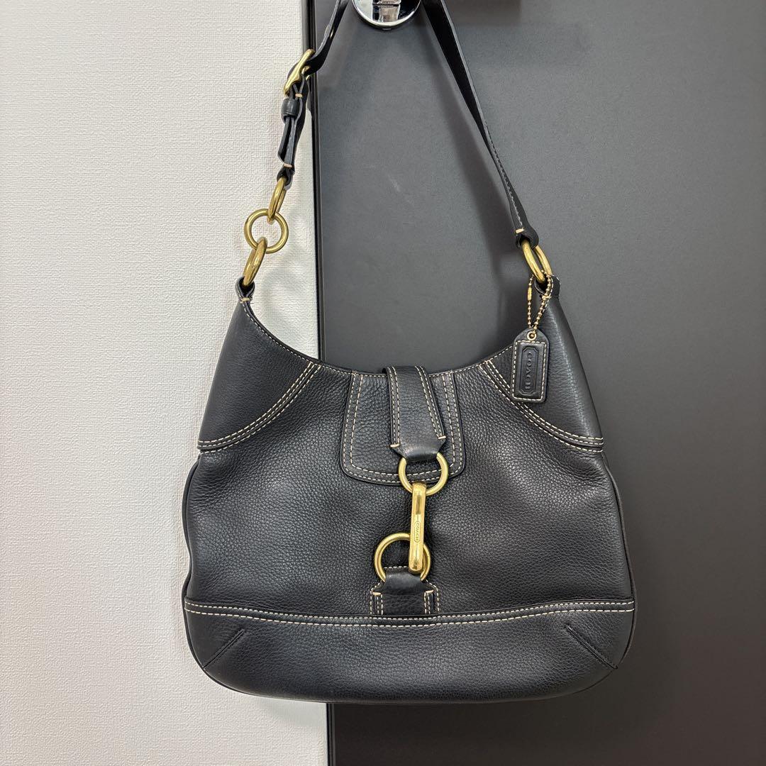 COACH コーチ　ショルダーバッグ　オールレザー　ブラック