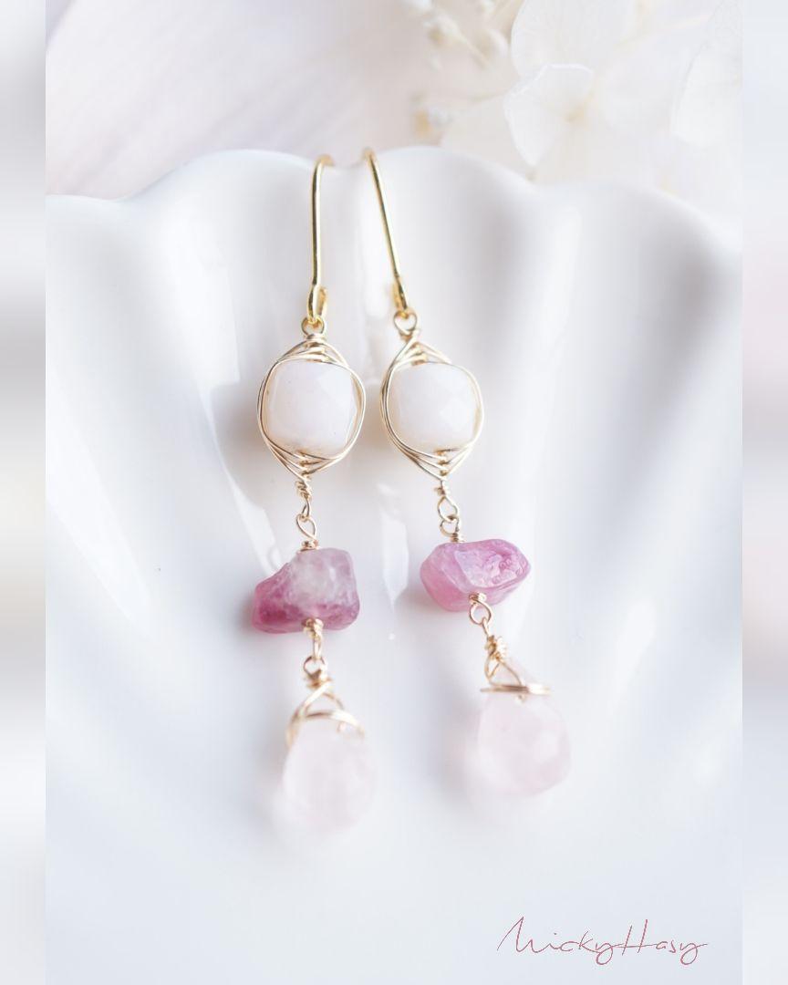 ピンクオパール ローズクォーツ ピアス ハワイ BellaAnela #655 No.2456 ローズクォーツ ピンクトルマリン ピンクオパール
