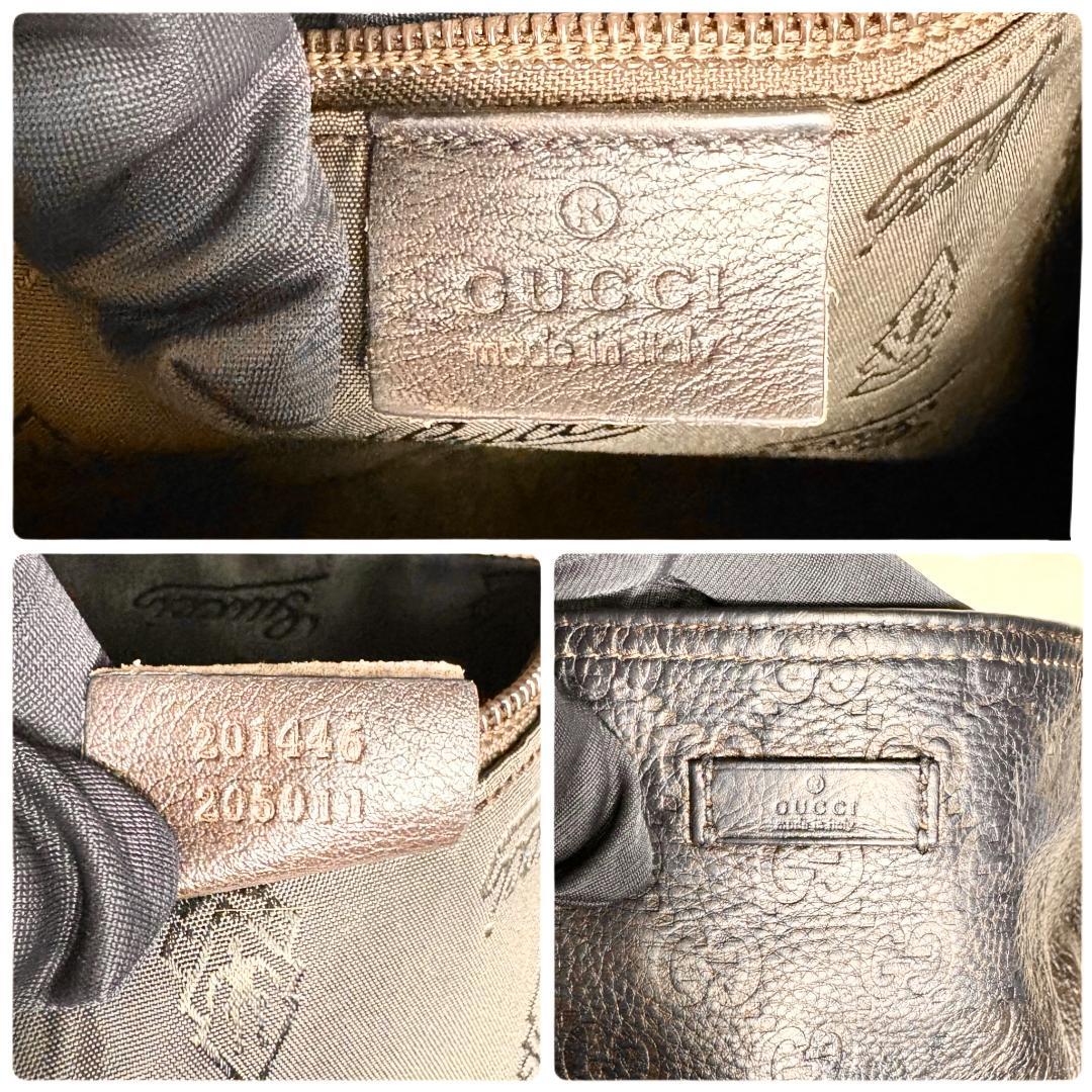 GUCCI グッチ　シマレザー　ショルダーバッグ　GG柄　サコッシュ　ブラック