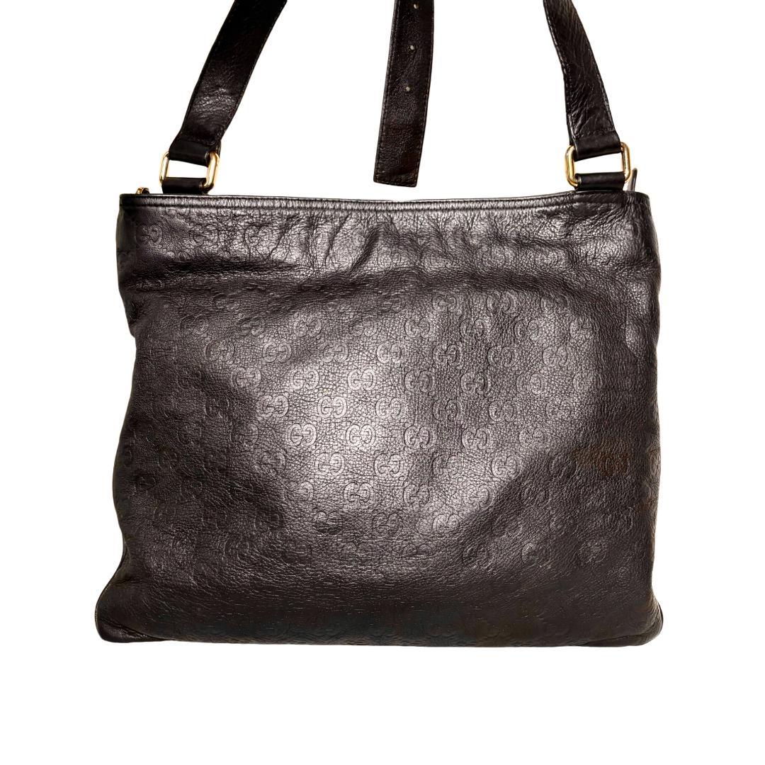 GUCCI グッチ　シマレザー　ショルダーバッグ　GG柄　サコッシュ　ブラック
