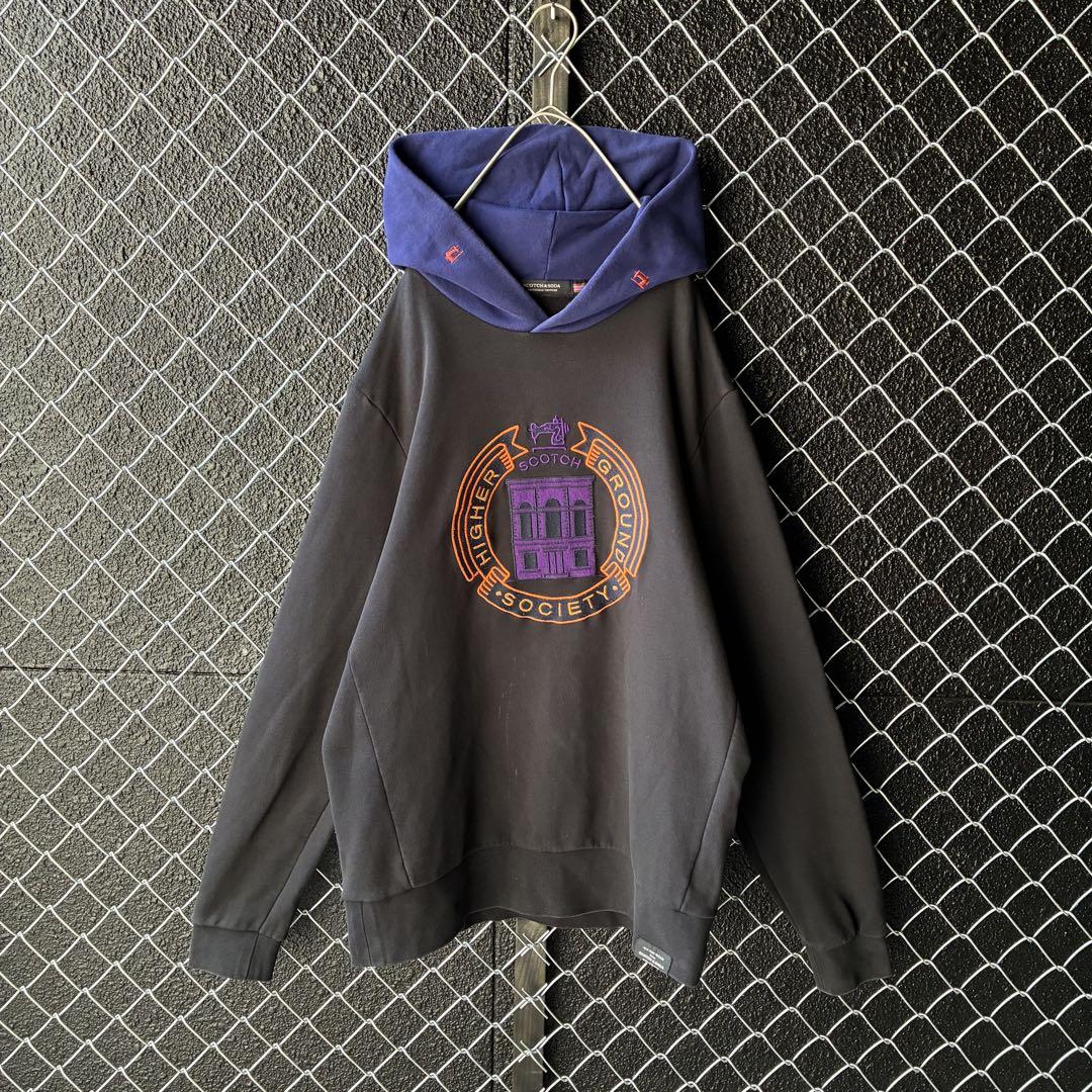 激レア⭐︎Scotch&Soda 切替 センタービッグロゴ刺繍 パーカー 人気L