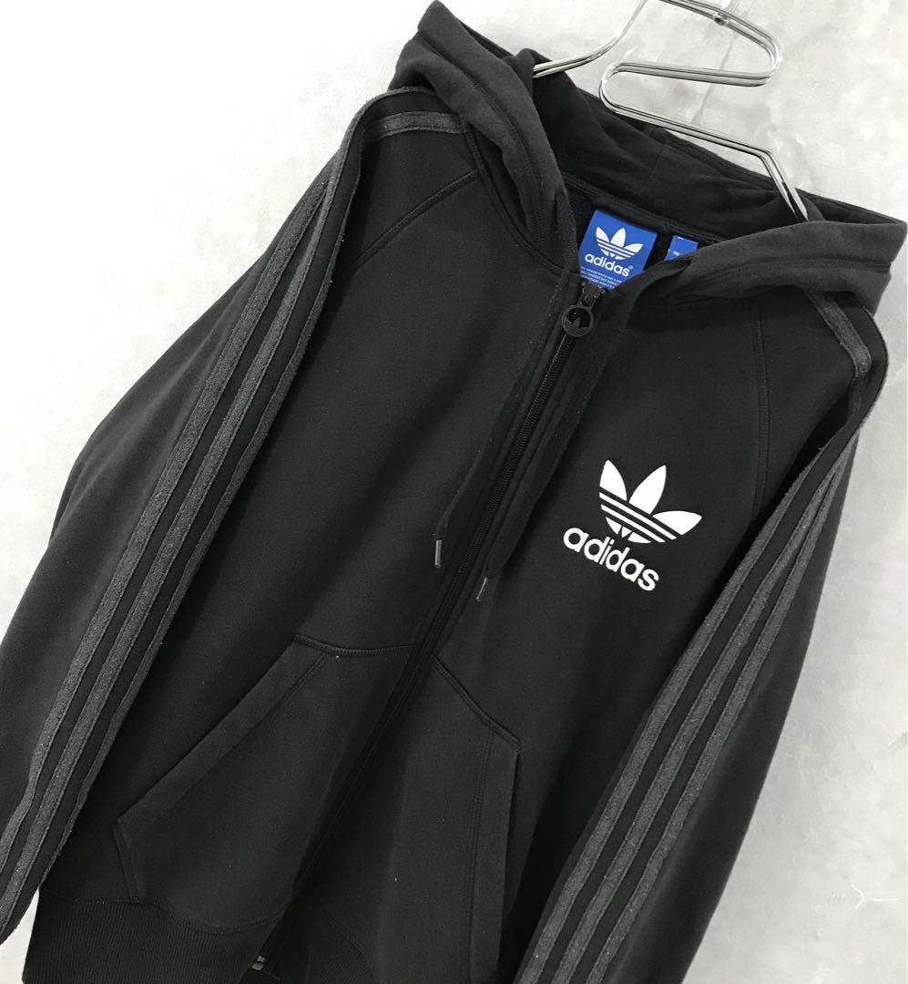 adidas デカロゴ スウェット パーカー ブラック M