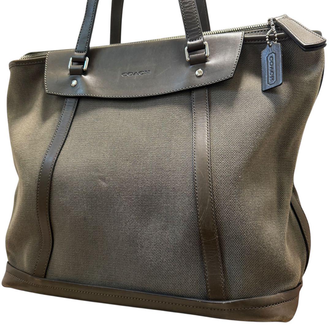 美品✨トートバッグ　ビジネスバッグ　ブラウン　カーキ　レザー A4 70643