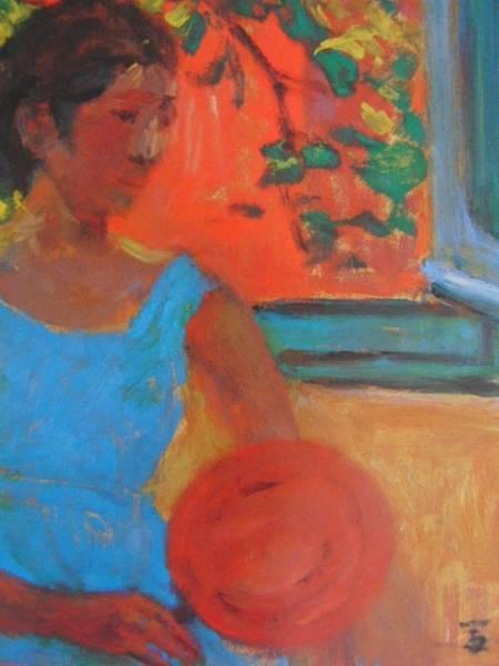有島 生馬、夏女、高級希少画集画、版上サイン入 新品額付