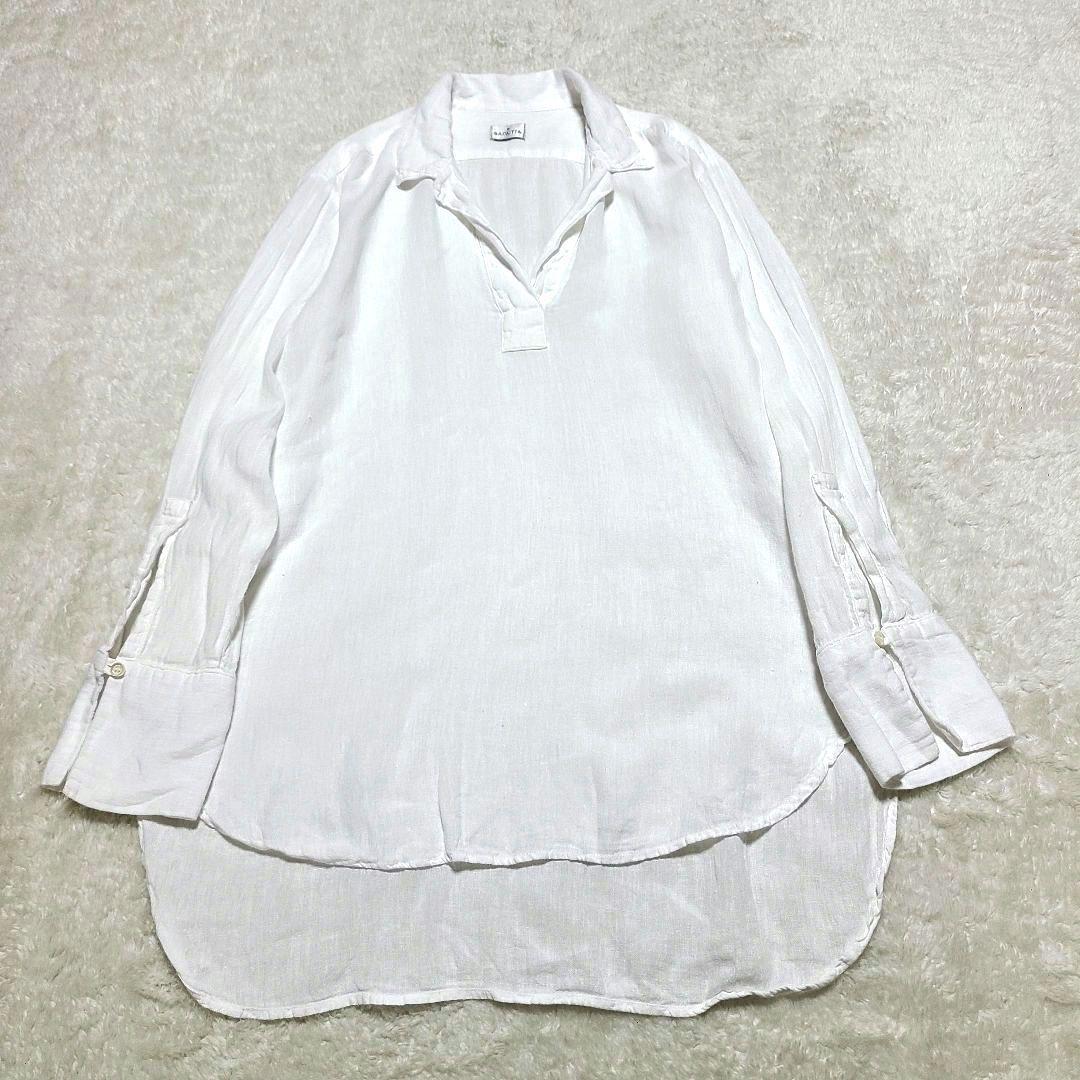 【完売品】バグッタ　PAMELA T　スキッパーシャツ　リネン100　ロング　白