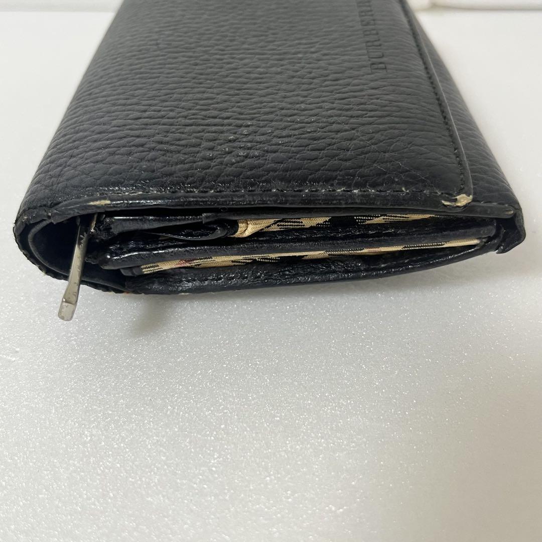 【美品✨】BURBERRY バーバリー 折り財布 ノバチェック ブラック レザー バーバリー 折り財布 シボ革 ノバチェック ロゴ型押し レザー